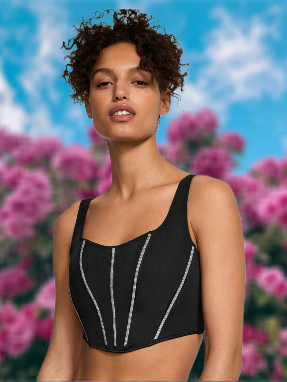 VICTORIA'S SECRET Very Sexy Collection Sheer Black Rhinestone Corset Bustier Top